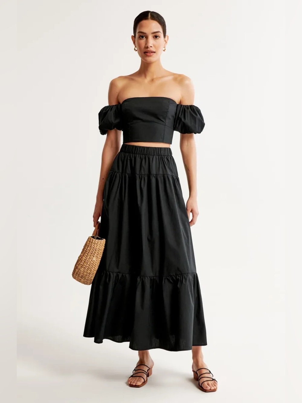 Abercrombie & Fitch Black Off Shoulder Puff Sleeve Crop Top S